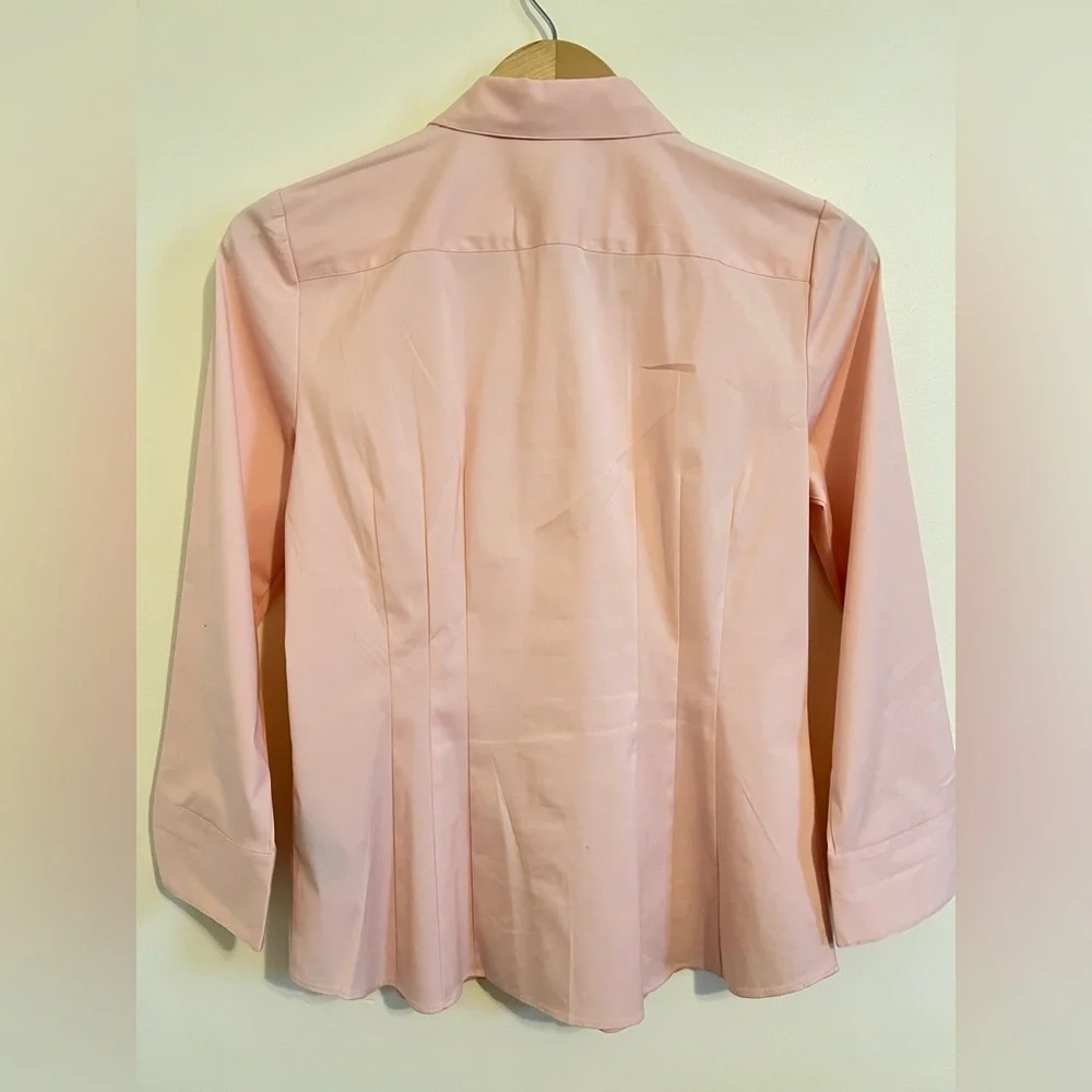 Lafayette 148 Designer Women Button Up Shirt sz 6 Peach Pleated Business Casual - Picture 5 of 16